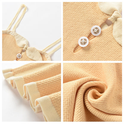 Sweet and spicy style sexy bottom knitted top for women's  spring and summer new bow stacked with sling vest for women