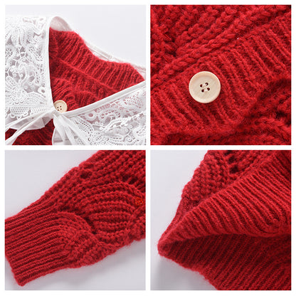 Autumn and winter short mohair sweater cardigan women's fashion design sense niche Korean version doll collar knitted coat