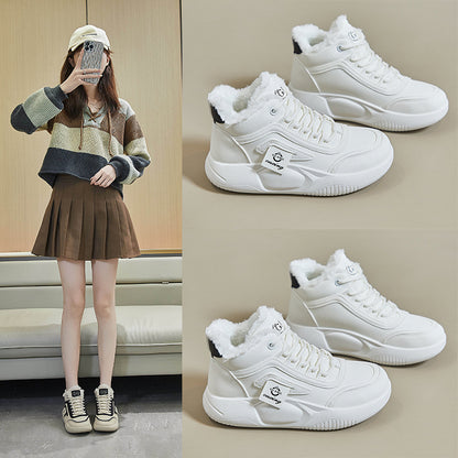 velvet high-top little white shoes for women's popular winter new student board shoes ins Korean version of warm casual cotton shoes Q250