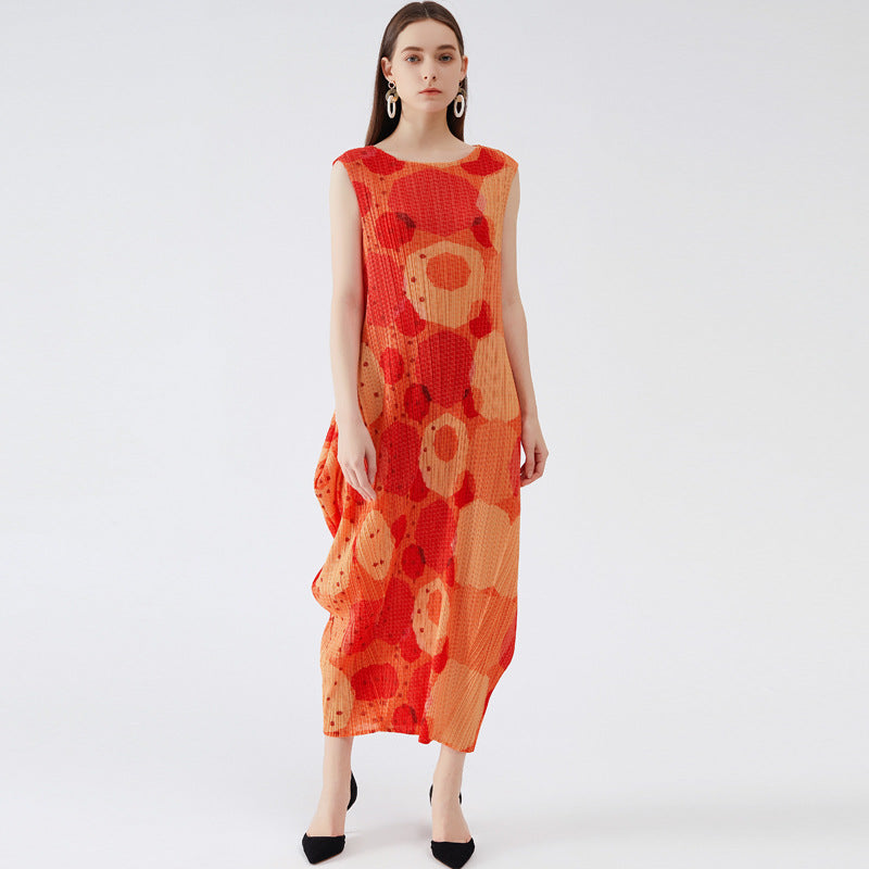 Miyake large-size women's clothing 2025 new summer dress Korean version lantern long skirt age-reducing Popular style and thin clothing