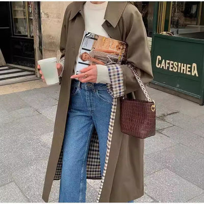 qgtao casual fall outfits Fashionable Long Lapel Button Trench Coat 2024 Women's Autumn and Winter Elegant Commuter Coat