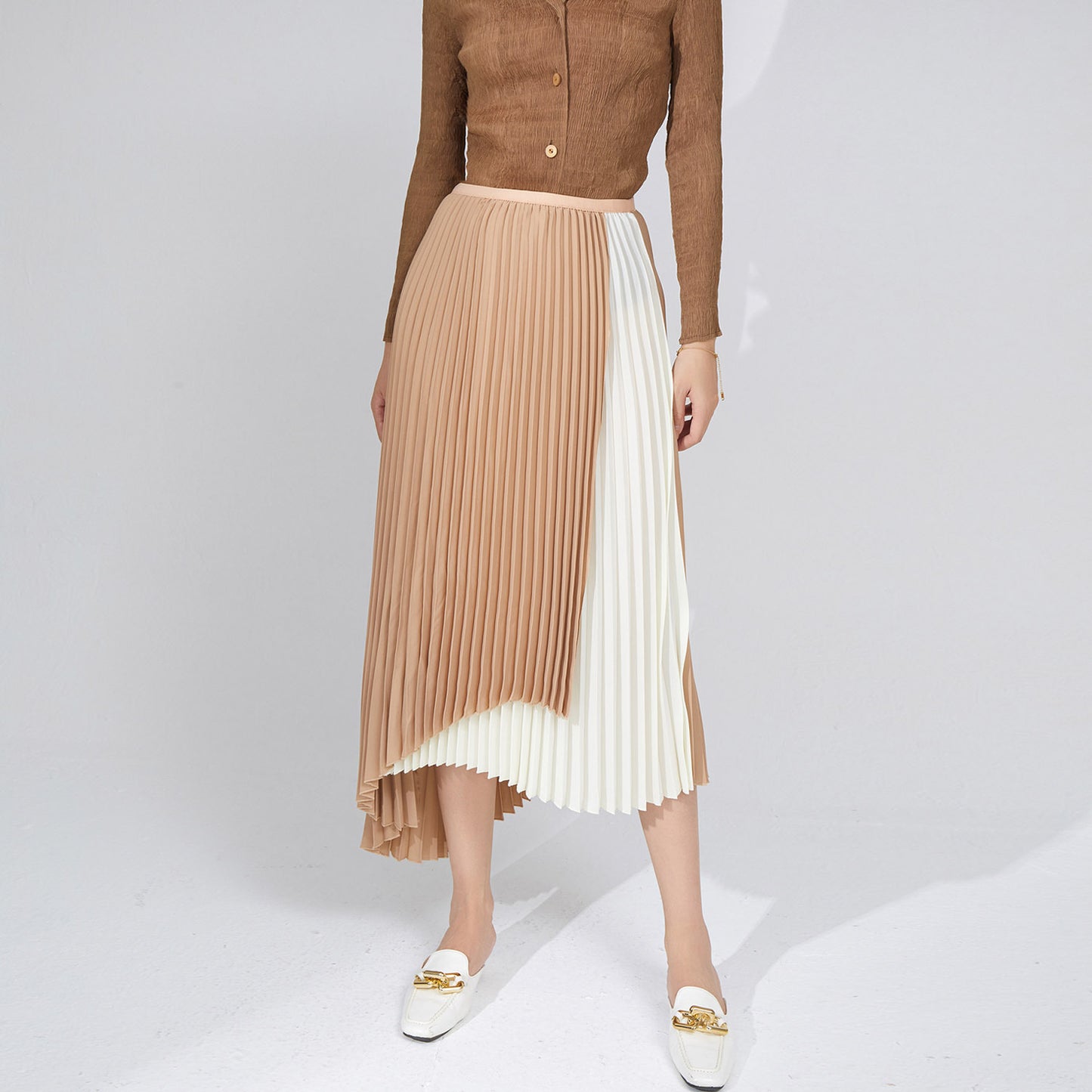 High waist and thin pleated skirt skirt medium and long spring and summer women's clothing new irregular design A-shaped skirt skirt