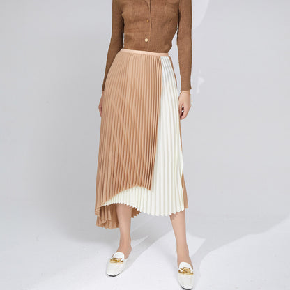 High waist and thin pleated skirt skirt medium and long spring and summer women's clothing new irregular design A-shaped skirt skirt