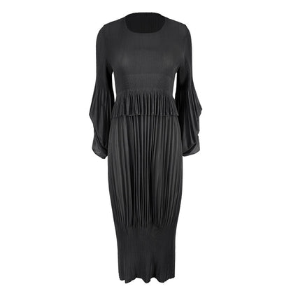 2025 spring simple design girly feeling fresh and sweet pleated bubble sleeves lantern dress dress dress medium and long dress women
