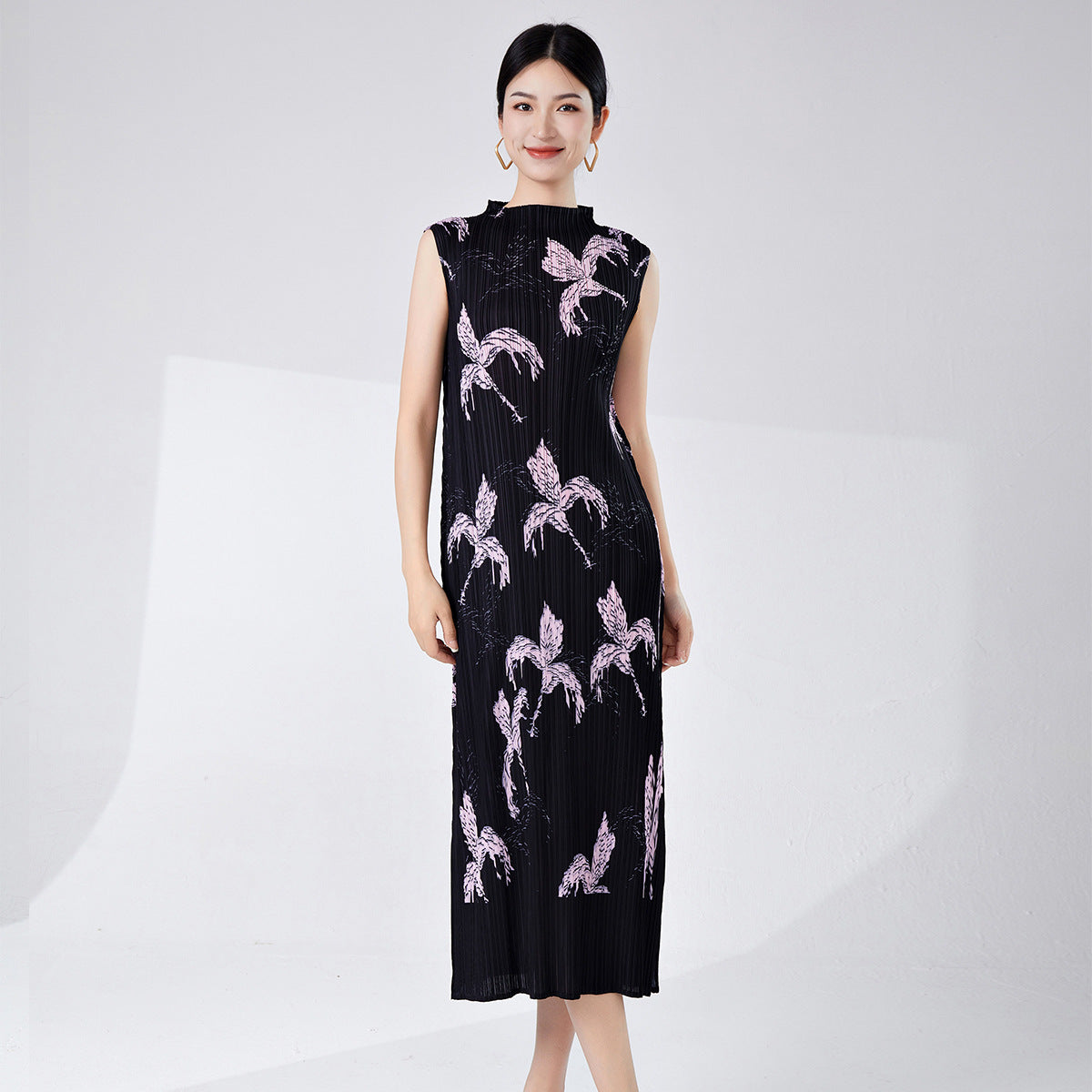 dress women's summer small man printing temperament elegant sleeveless vest skirt split versatile straight medium and long dress