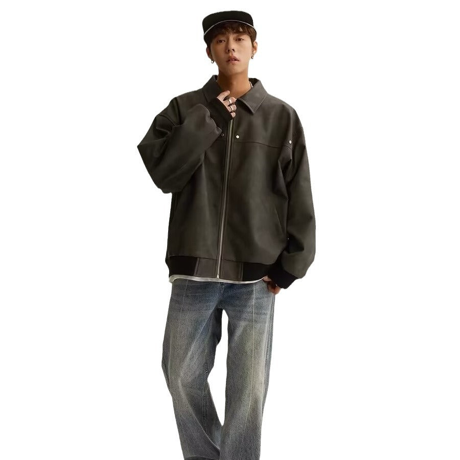 qgtao concert outfit ideas Men's American-Style Retro Lapel Leather Jacket Men's Spring and Autumn Versatile Loose Distressed Couple Tooling PU Leather Jacket