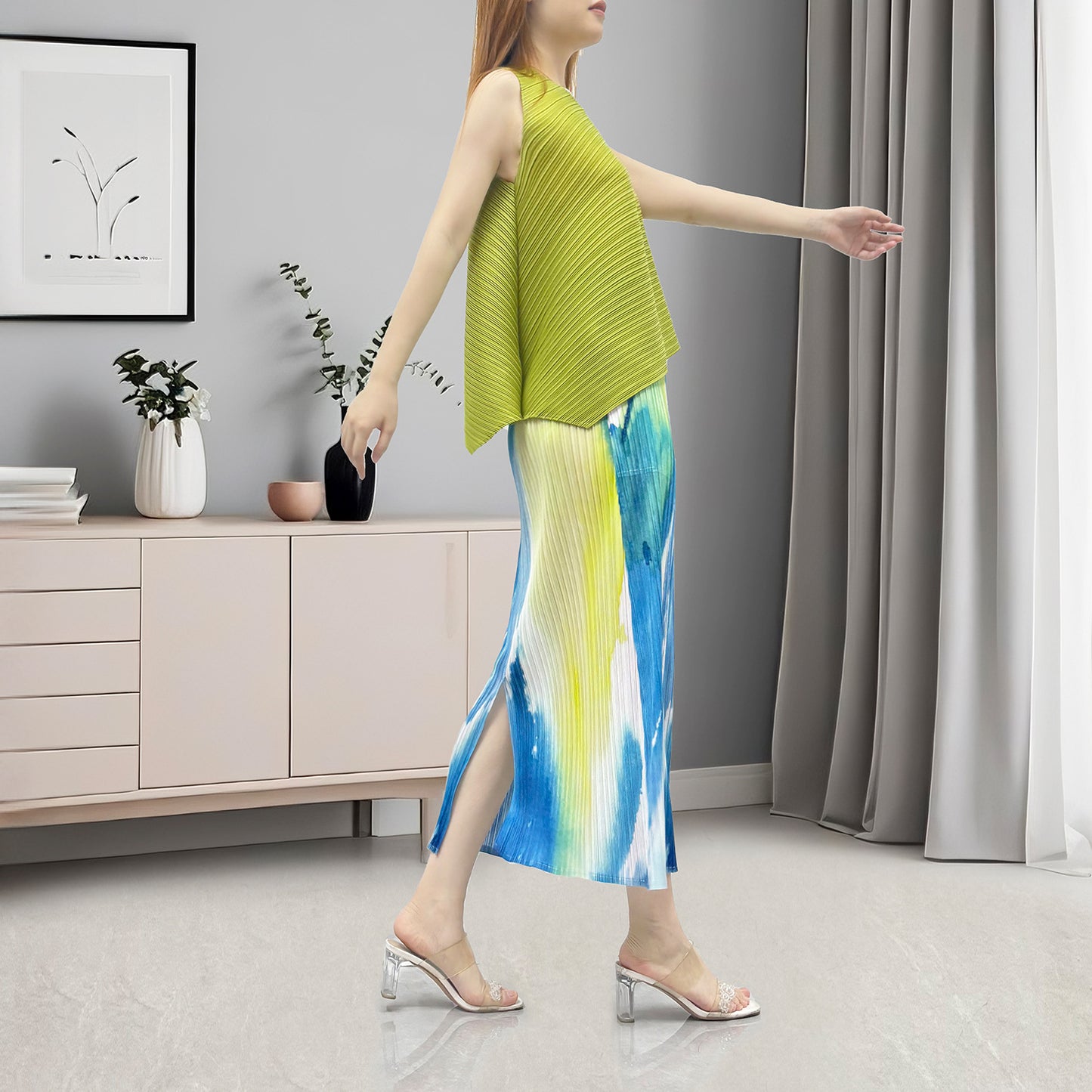 Hot Sale Suit High-end Women's Clothing Fashion Temperament Commuter Versatile Split Hip Wrap Skirt Sleeveless T-Shirt Two-piece Set