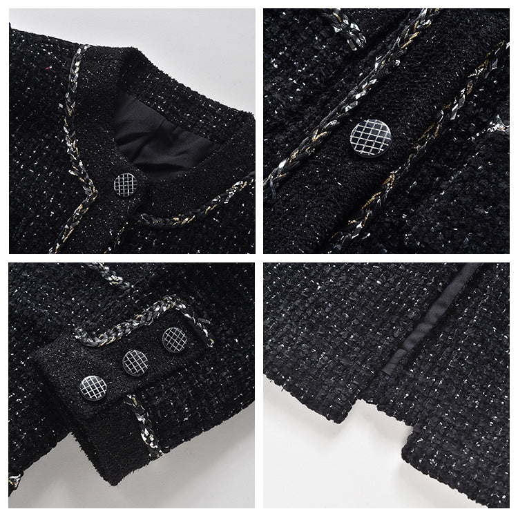 Hepburn style medium and long woolen coat women's autumn and winter women's clothing design sense bright silk tweed coat K6072