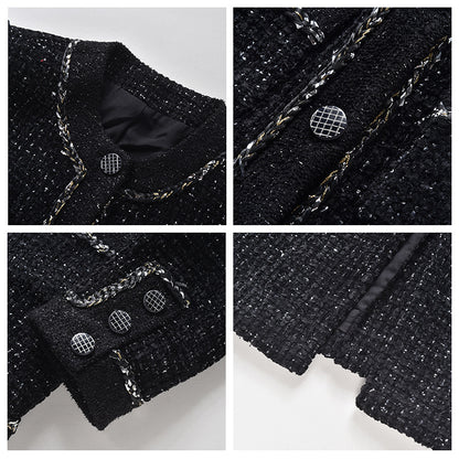 Hepburn style medium and long woolen coat women's autumn and winter women's clothing design sense bright silk tweed coat K6072