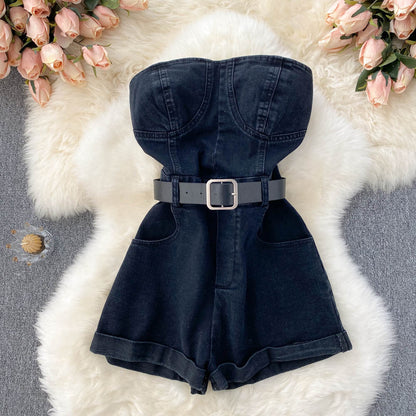 qgtao outfit inspo Tube Top Overalls Women's New High Waist Slimming Wide Leg Shorts Small Casual Jumpsuit Hot Girl Pants