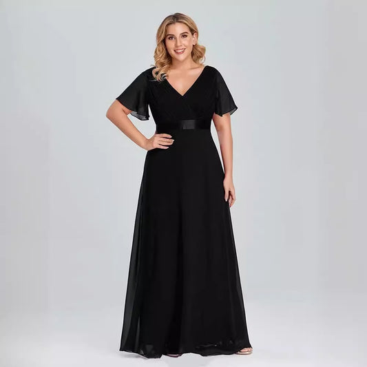 2025evening dress  new high waist simple fashion V-neck temperament chiffon spring and summer pendulum long dress
