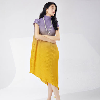 Fashion gradual change dress women's new fish scale pleats temperament elegant irregular versatile medium and long skirt Popular style