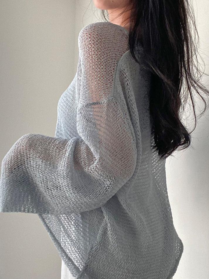 Oversized Long Sleeve Crochet Knit Top