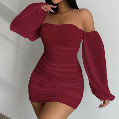 qgtao barn jacket outfits Sexy off-Neck Dress Long Sleeve Pullover Hip Skirt for Women Spring and Autumn New High-Grade
