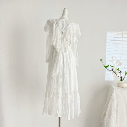 qgtao alien invasion dress to impress Heavy Industry White Fairy Elegant Lace Stitching Large Swing Dress Long Sleeve Vintage Bridesmaid Dress Long Skirt