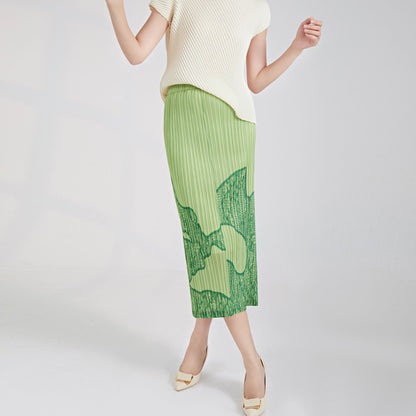 Gradual change skirt high-end double-layer lining elastic waist medium and long temperament versatile one-step hip skirt