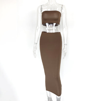 qgtao dress to impress outfits 2024 New Women's Sexy Chest-Wrapped Navel Two-Piece Street Tight Skirt Suit Summer