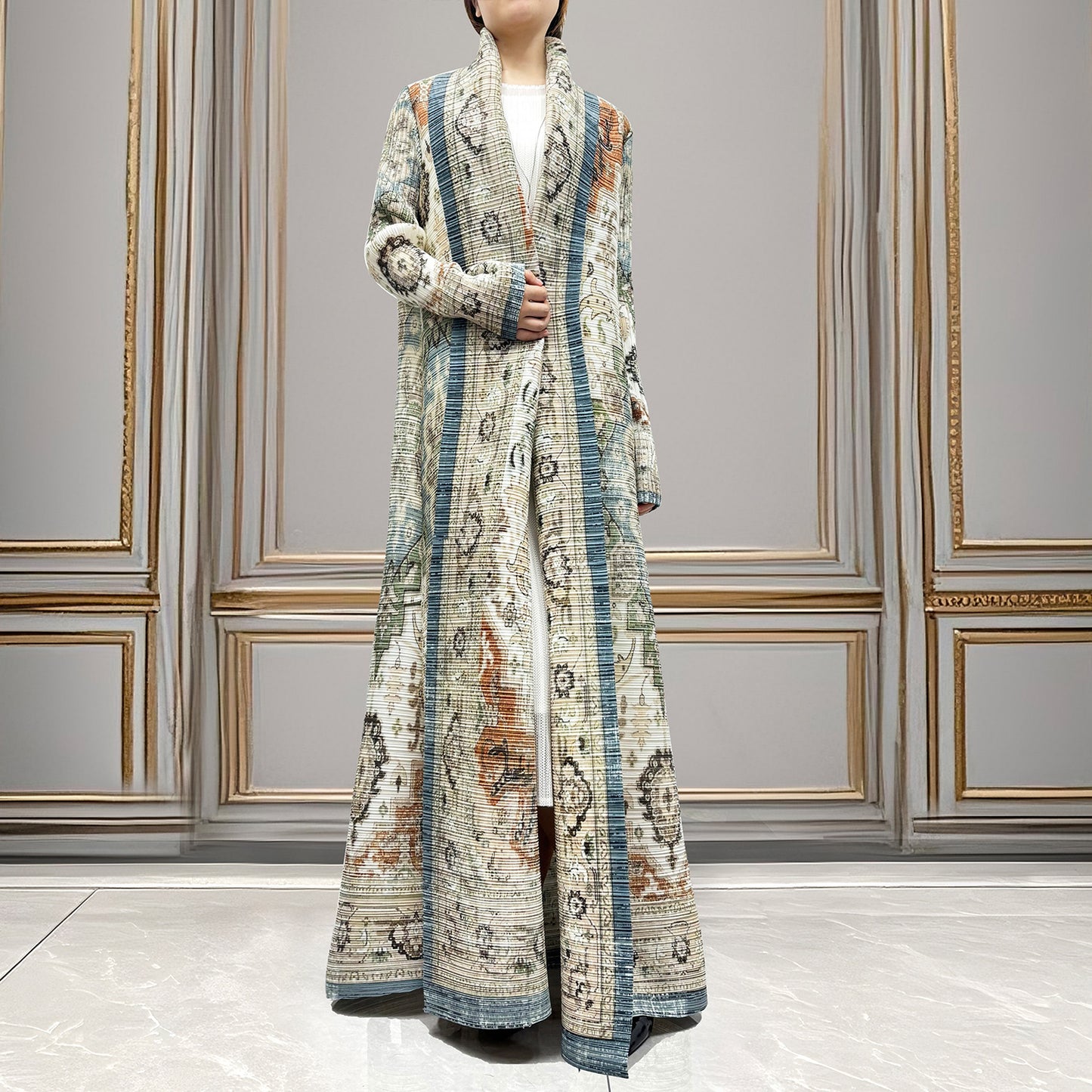 Muslim robe Middle Eastern robe women's cardigan abaya printed lace-up long-sleeved design temperament jacket