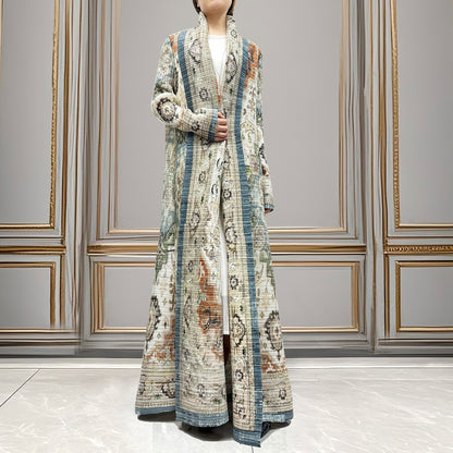 Muslim robe Middle Eastern robe women's cardigan abaya printed lace-up long-sleeved design temperament jacket