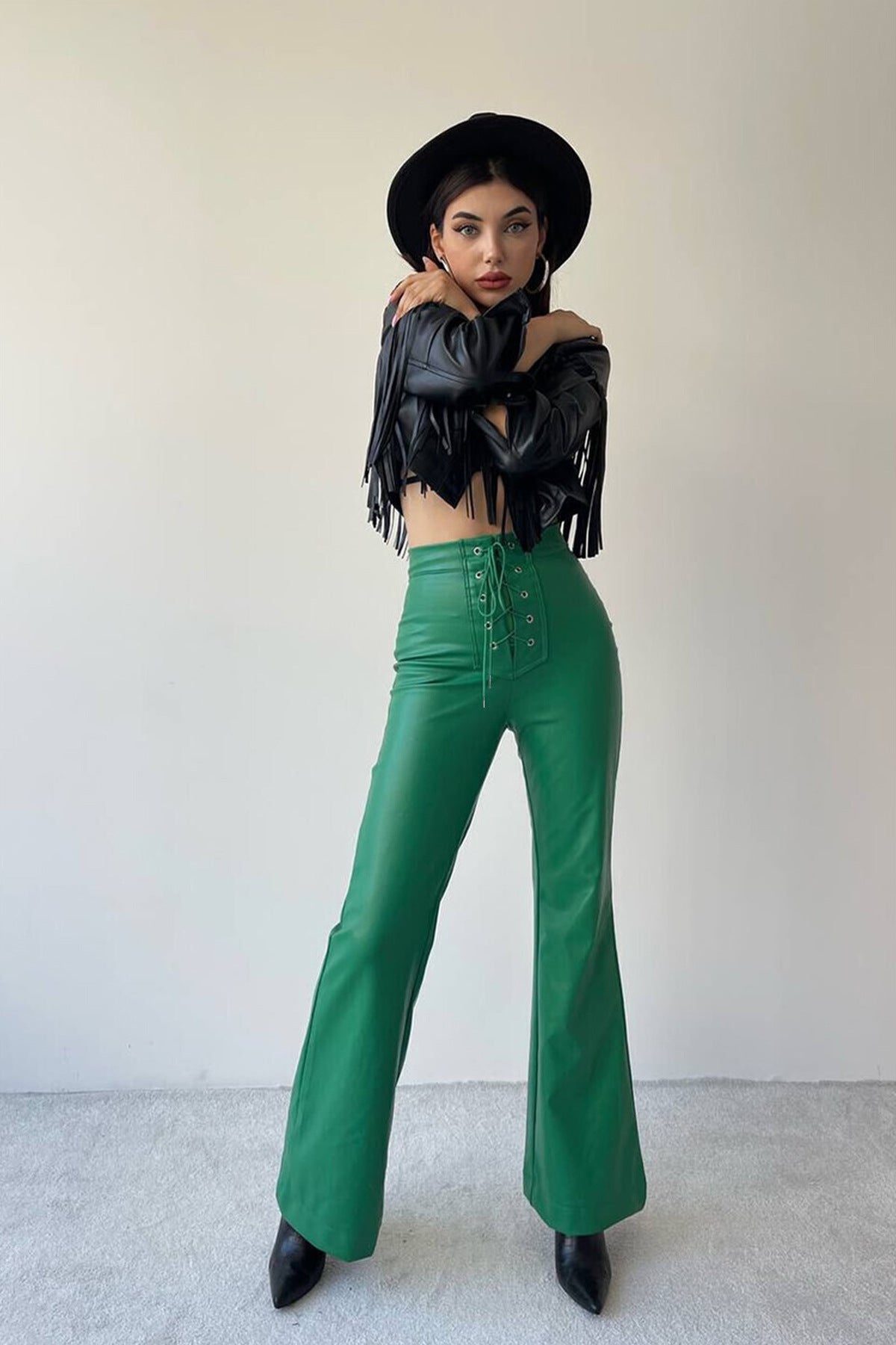 qgtao barn jacket outfits 2024 Autumn and Winter Women's Fashion Sexy High Waist Trousers Flared Pants Leather Pants Women's Pants