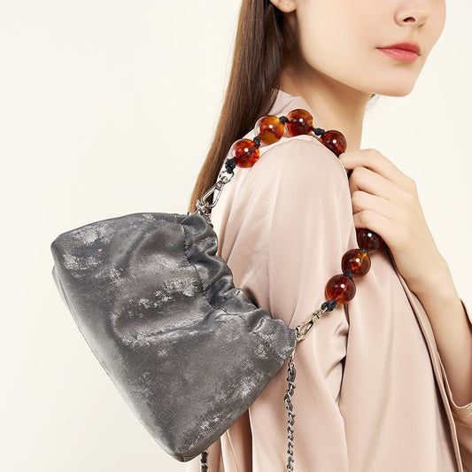 2025 New Chinese style cloud bag popular new versatile trend portable women's bag leather pleated dumpling bag messenger bag