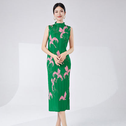 dress women's summer small man printing temperament elegant sleeveless vest skirt split versatile straight medium and long dress