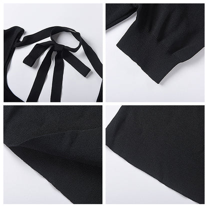 Hepburn style black neck-hanging knitted sweater for women, autumn and winter, small man, slim and thin shirt, short fashion top for women