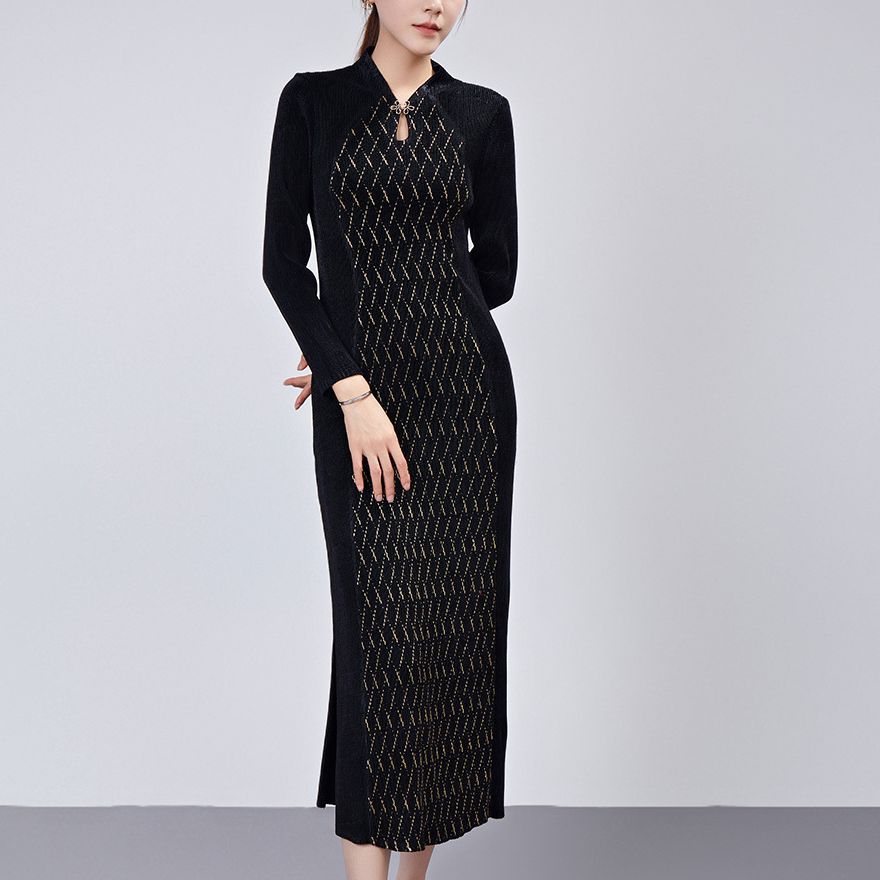 New Chinese cheongsam women's high-end sense improved version of mother's toasting clothes long-sleeved dress autumn women's long skirt
