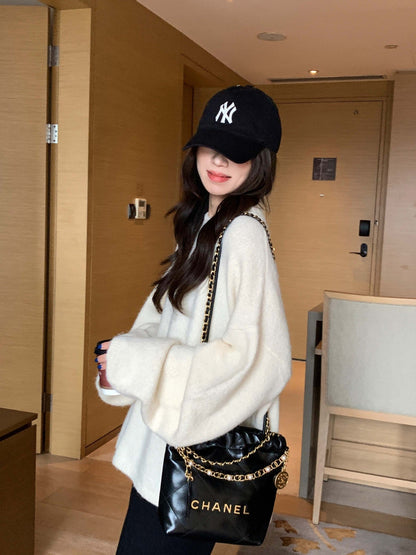 qgtao  New Autumn and Winter Loose Skin-Friendly Solid Color round Neck Knitted Lazy Outer Wear Pullover Thickened Soft Glutinous Sweater for Women