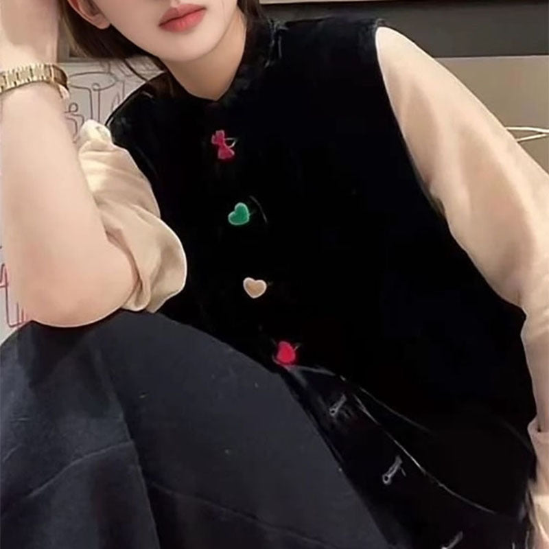 Autumn and winter new Chinese high-end design vest  new national style versatile contrasting color love vest women MY094