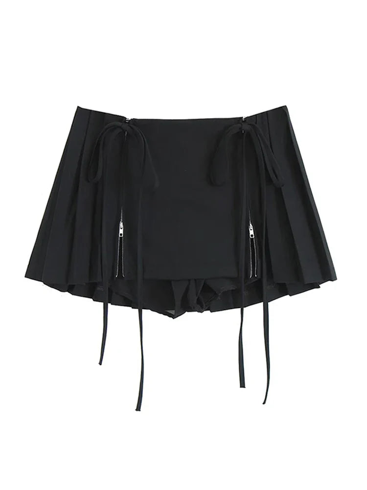 Harajuku Pleated Skirt Women Korean Fashion Preppy Style All-Match Casual Vintage Lace-Up Wrap Hip High Waist Slim Short Skirts