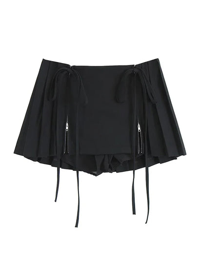Harajuku Pleated Skirt Women Korean Fashion Preppy Style All-Match Casual Vintage Lace-Up Wrap Hip High Waist Slim Short Skirts