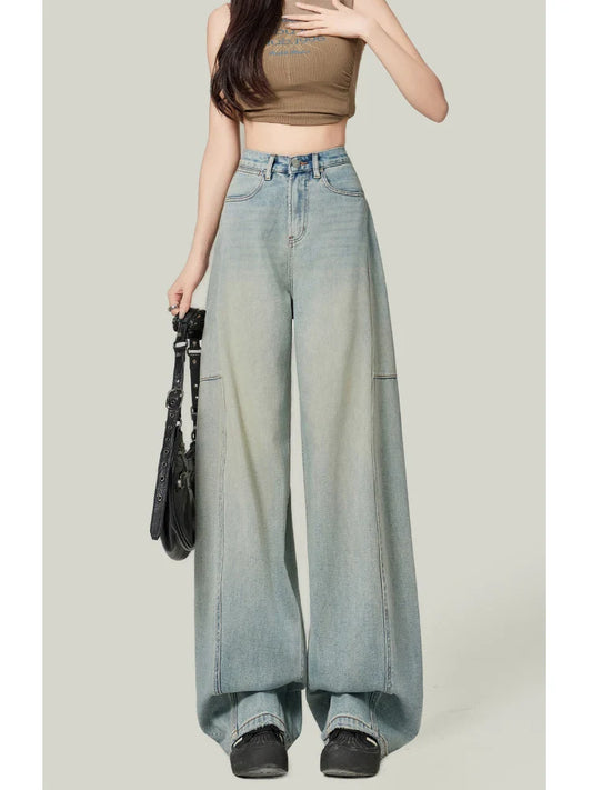 Women's Blue Jeans Vintage Baggy Cowboy Pants Harajuku Denim Trousers Streetwear Korean Aesthetic Y2k 2000s Trashy Clothes 2024