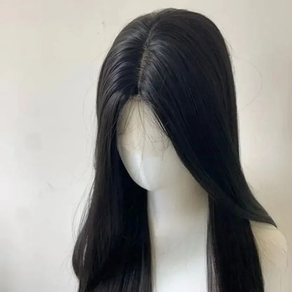 qgtao  -  Camllia Black Wig with Bangs Long Straight Black Hair Lolita Wig for Women 24 Inch Headband Wig High Temperature Resistant Hair