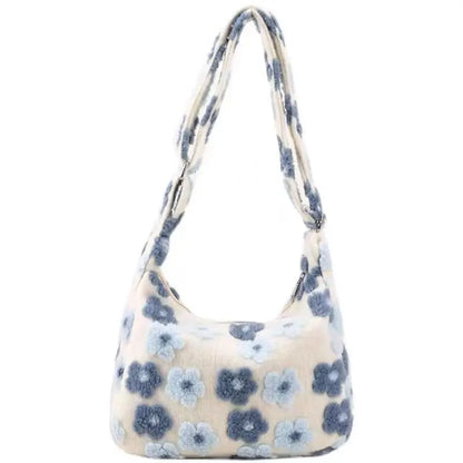 qgtao Autumn Winter Flower Lamb Wool Plush Bag Student Large Capacity Tote Bag Shoulder Bag Women Bag Crossbody Bags for Women