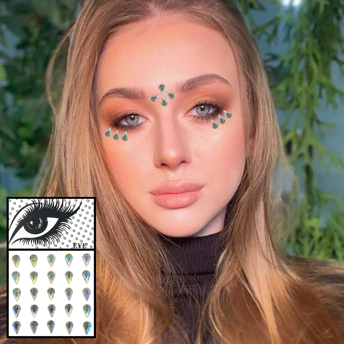 qgtao  Face Gems Temporary Tattoos Eyes Body Rhinestones Crystals Jewelry Makeup Sticker Glitter Bindi Dots Tears Jewels Halloween Rave