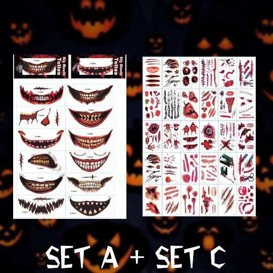 Halloween Prank Makeup Temporary Tattoo 10/5PCS Temporary Face Tattoo DIY Fake Tattoo Party Makeup Stickers Dropshipping