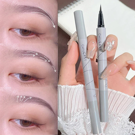 qgtao Thin Head Contouring Eyebrow Pen Waterproof Lasting Easy To Color Sweat-proof Black Liquid Eyebrow Pencil Makeup Cosmetic