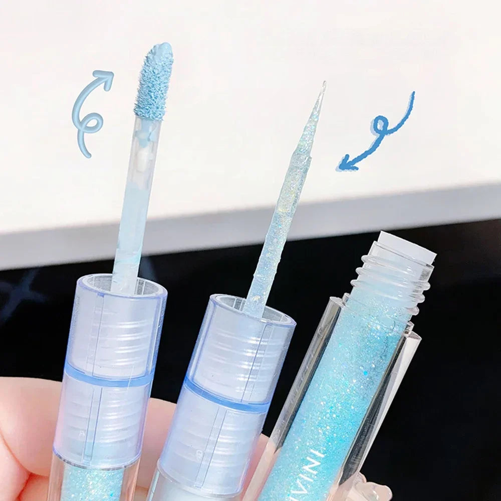 qgtao  -  2 in 1 Blue Liquid Eye Shadow Matte Sequins Pearlescent Eye Makeup Lying Silkworm Brightening Droplet Tear Makeup Beauty Tools