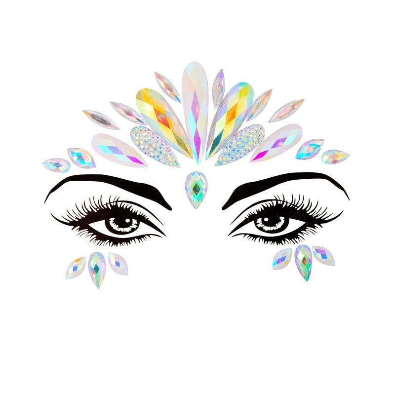 Face Festival Stickers 3D Eyebrow Diamond Temporary Tattoo Kids Show Makeup Halloween Party DIY Face Jewelry Tattoo Decoration