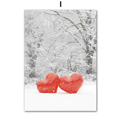 Christmas Gift Winter Red House Vintage Car Wall Art Canvas Painting Living Room Decoration Posters And Prints Wall Pictures