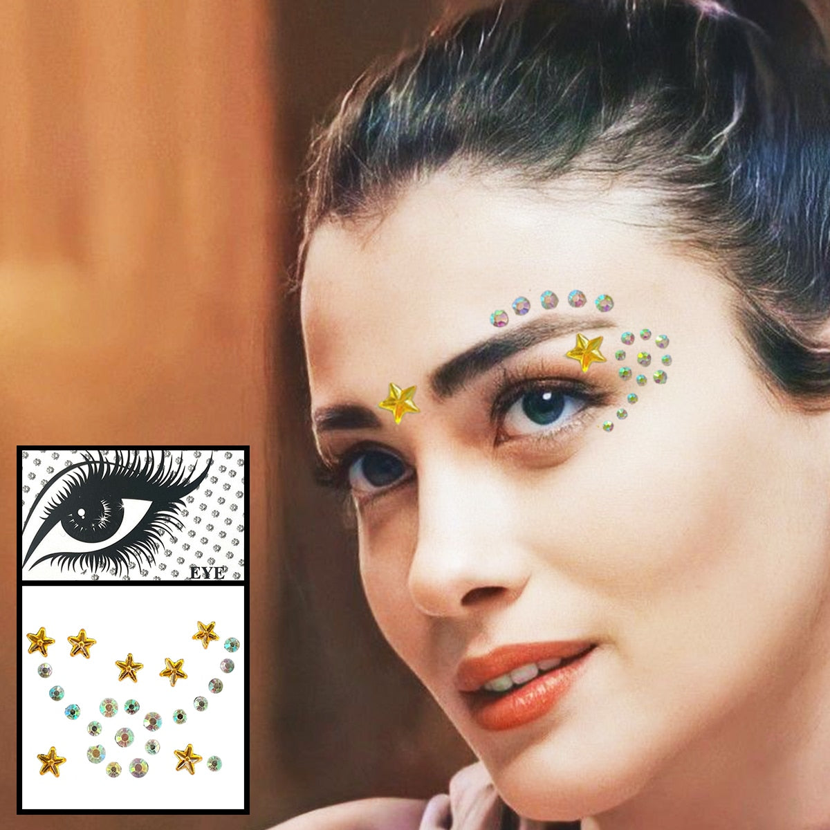 Face Jewelry Temporary Tattoos Eyes Eyeshadow Bindi Dots Crystals Gems Sticker Sparkle Pearl Tears Makeup Jewels Halloween Rave