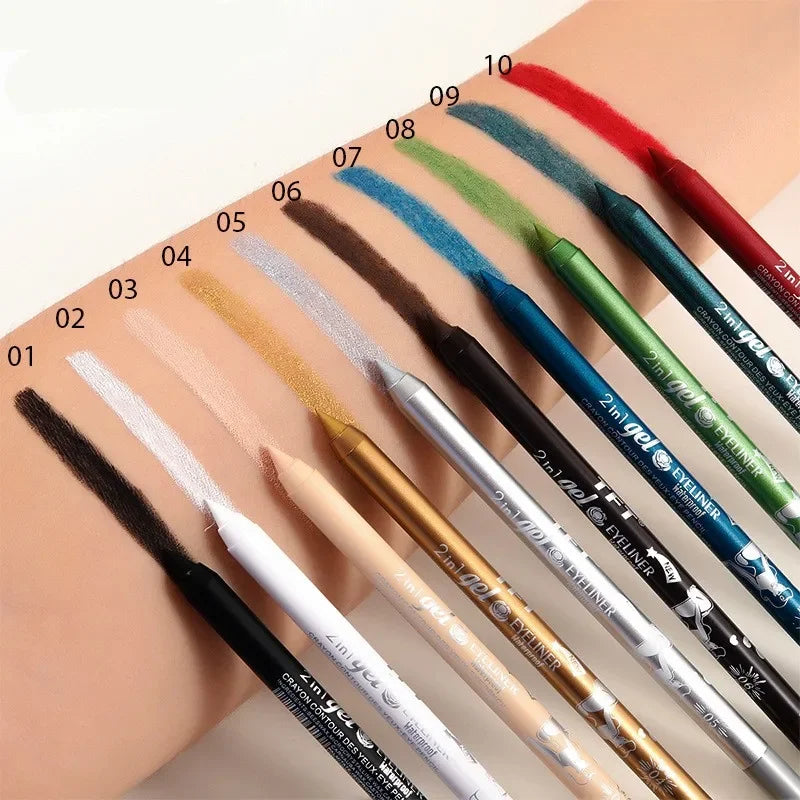 qgtao 7 Colors Waterproof 2 In 1 Eyeliner Lipliner Pencil Blue White Black Eyeliner Gel Pen Easy Wear Lasting Eyes Makeup Cosmetic