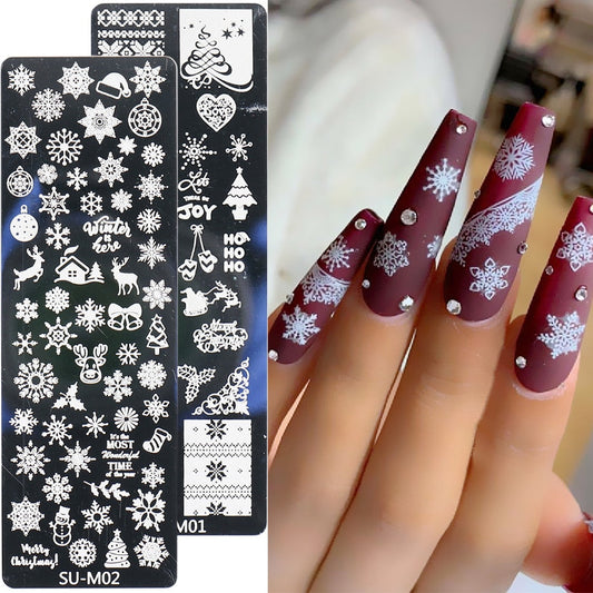 Snowflake Deer Christmas Nail Stamping Plate Transfer Template Stencil Gel Polish Santa Claus Halloween Winter Decor SASUM01-M06