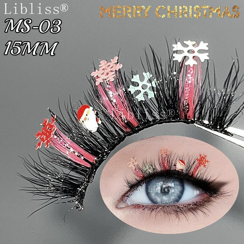 15-20MM Party Fluffy Halloween Christmas Mink Lashes Vendor 3D 5D Glitter Colored Fake Eyelashes Box Package Makeup Tools