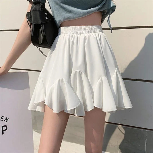 qgtao Elegant Ruffle Women Mini Skirt Korean Style Lace Fairycore Sweet Shorts Skirt Kawaii Pleated Patchwork Casual Skirts