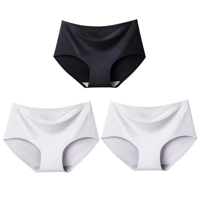 qgtao 3PCS Women's Panties Ice Silk Underwear Sexy Seamless Lingerie For Women Mid Rise Female Lingerie Briefs Traceless Underpants