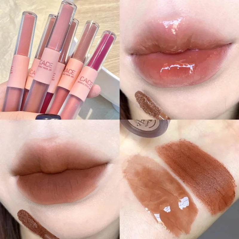 qgtao 11Colors Double Head Lip Gloss Matte Velvet Sexy Red Tint Liquid Lipstick Waterproof Mirror Water Lip Glaze Lips Makeup Cosmetic