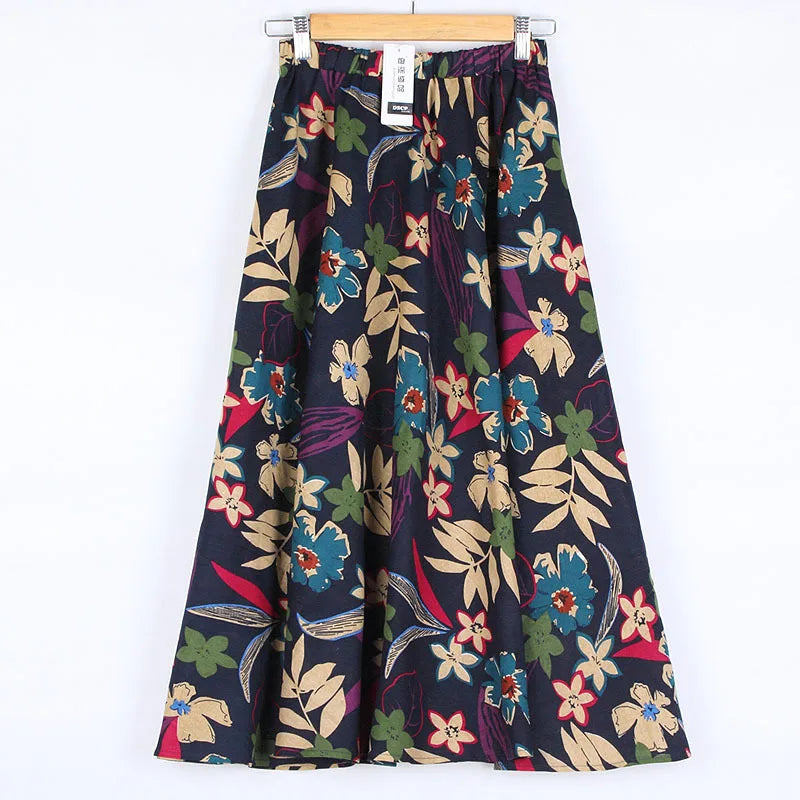 Summer Ethnic Style Cotton Linen Bohemian Streetwear Y2k Skirt Fashion Clothes Long Skirts Women Clothing Casual Vintage Elegant