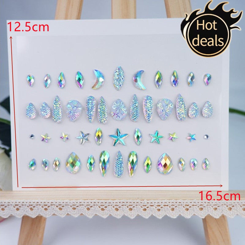 3D Pearl Crystal Face Jewels Fashion Women Tattoo Diamond Makeup Eyeliner Eyeshadow Sticker Halloween Makeup Eyes Sticker